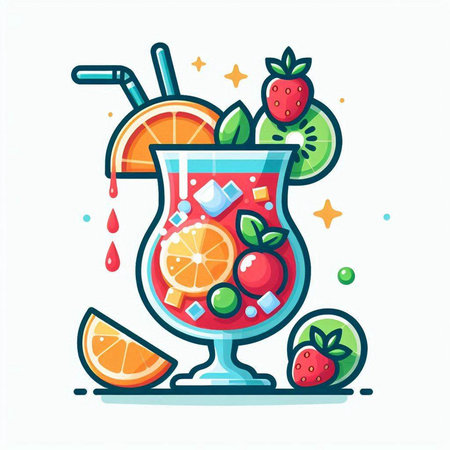 Cocktail with fruits and berries. Vector illustration in flat styleのイラスト素材