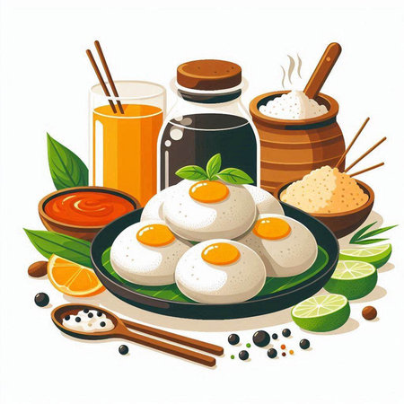 Illustration of Asian food set on white background. Vector illustration.のイラスト素材