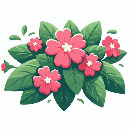 Illustration of red flowers with green leaves on white background - vectorのイラスト素材