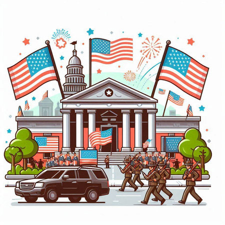 United States of America Memorial building with american flag. Vector illustration.のイラスト素材
