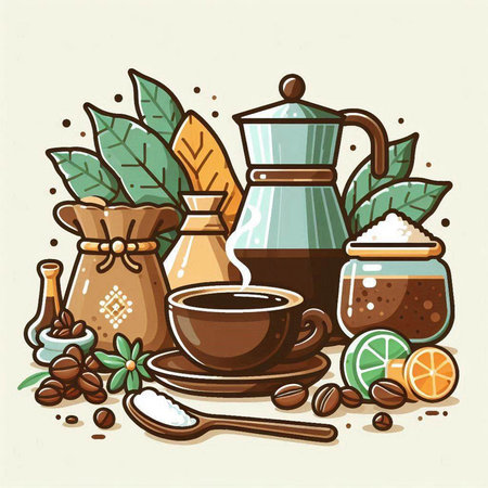 Coffee set. Vector illustration in doodle style.のイラスト素材