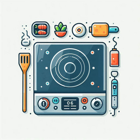 Vector illustration of modern flat line design kitchen appliances. Electronic cooktop.のイラスト素材