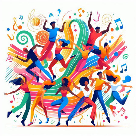 Happy dancing people. Colorful vector illustration in flat cartoon style.のイラスト素材