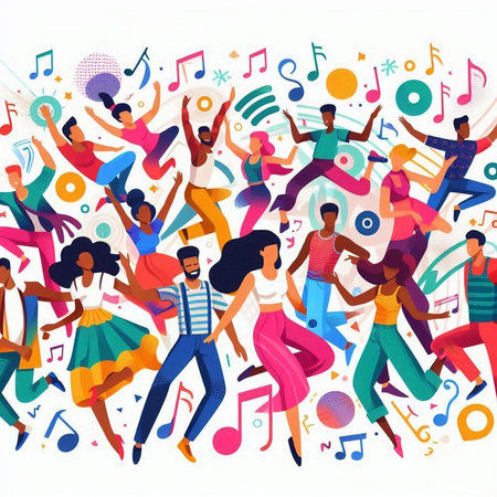 Dancing people. Vector illustration in flat style. Music party.のイラスト素材