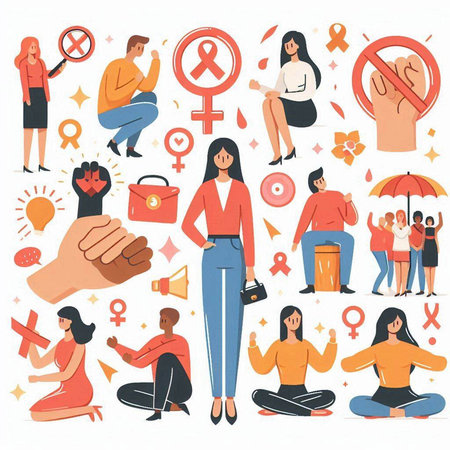 Set of people and social issues. Vector illustration in flat style.のイラスト素材