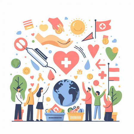 Volunteer concept. Flat vector illustration for web design, banner, infographics.のイラスト素材