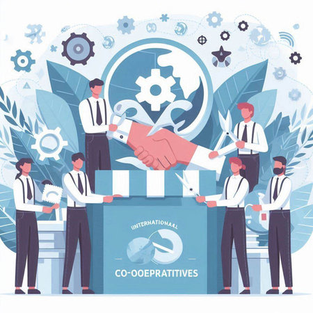 Team of business people shaking hands. Partnership and cooperation concept. Flat vector illustration.のイラスト素材