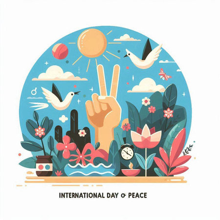 International Day of Peace. Vector illustration in flat style with hand gesture.のイラスト素材