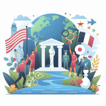 Flat design vector illustration concept for World Tourism Day with famous landmarks and symbols.のイラスト素材