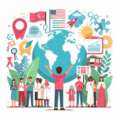 People around the world. Vector illustration in flat design style. Isolated on white background.のイラスト素材