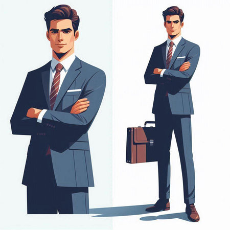 Portrait of a handsome young businessman with a briefcase. Vector illustrationのイラスト素材