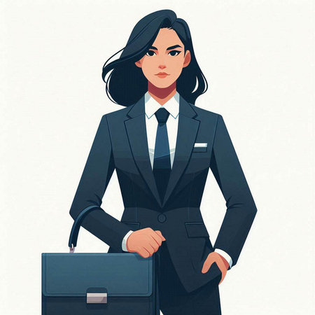 Business woman in suit with briefcase. Vector illustration in retro style.のイラスト素材