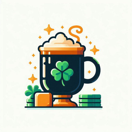 St. Patrick's day vector illustration. Irish holiday greeting card with clover, beer mug, coins and gold coins.のイラスト素材