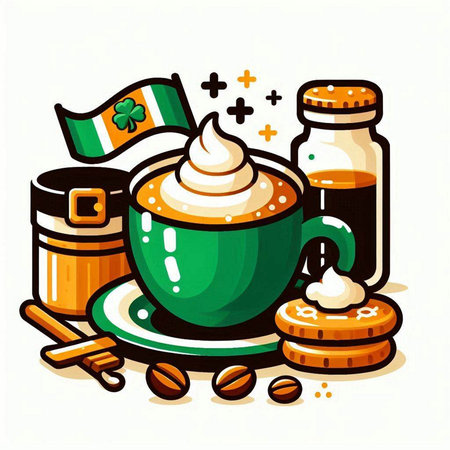 Coffee cup with Irish flag and cookies. Vector illustration.のイラスト素材