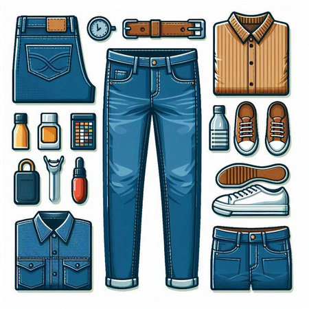 Set of men's clothing and accessories. Vector illustration in cartoon style.のイラスト素材