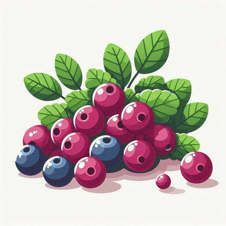 Bunch of ripe blueberries with green leaves. Vector illustration.のイラスト素材