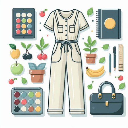 Set of fashion clothes and accessories. Vector illustration in flat style.のイラスト素材