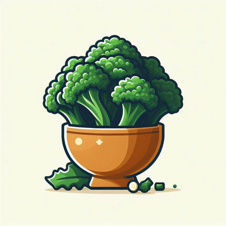 Broccoli in a pot. Vector illustration of a fresh vegetable.のイラスト素材