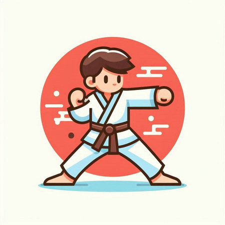 Taekwondo doodle cartoon character. Vector illustration.のイラスト素材