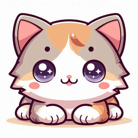 Cute cat with big eyes on white background. Vector illustration.のイラスト素材