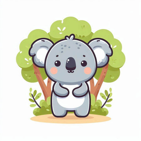Cute koala cartoon character in the forest. Vector illustration.のイラスト素材