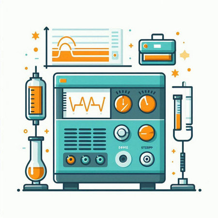 Electrocardiogram, medical equipment. Vector illustration in flat styleのイラスト素材