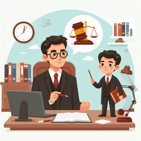 Lawyer and client in office. Vector illustration in cartoon style.のイラスト素材