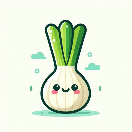 Funny cartoon onion. Vector illustration. Cute vegetable character.のイラスト素材