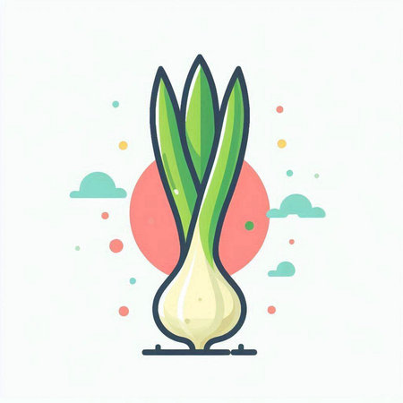 Illustration of green onion in flat style. Vector illustration of vegetable.のイラスト素材