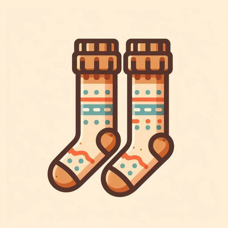 Illustration of a pair of Christmas socks. Vector illustration in flat style.のイラスト素材
