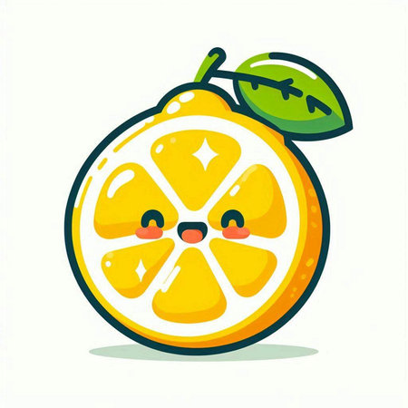 Cute cartoon lemon fruit character. Vector illustration isolated on white background.のイラスト素材