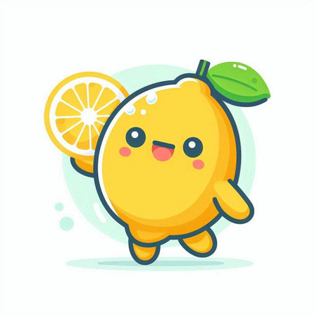 Cute lemon character. Vector illustration isolated on a white background.のイラスト素材
