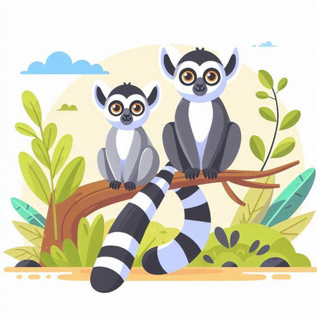 Lemur family. Cute lemur family. Vector illustration.のイラスト素材