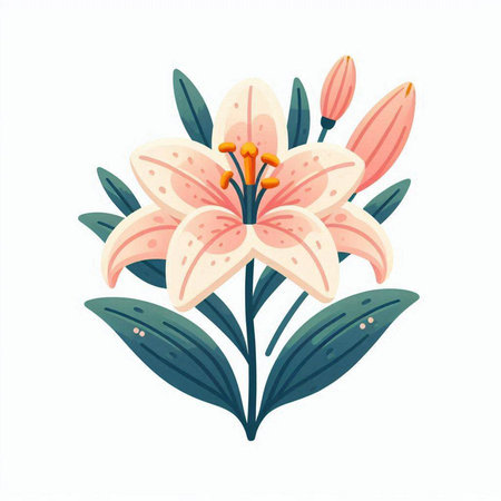 Lily flower isolated on white background. Hand drawn vector illustration.のイラスト素材