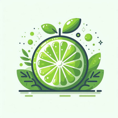 Lime fruit icon. Vector illustration of lime fruit with leaves.のイラスト素材