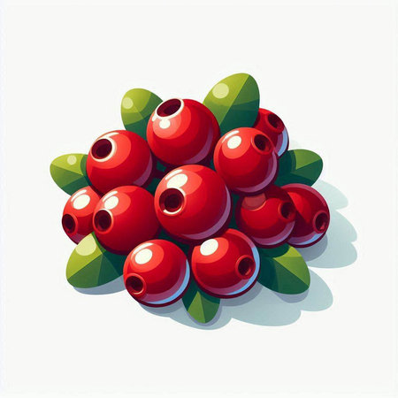 Illustration of red cranberries with green leaves on a white backgroundのイラスト素材