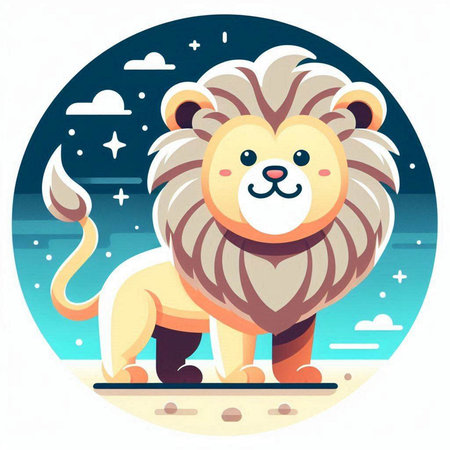 Cute lion in the starry sky. Vector cartoon illustration.のイラスト素材