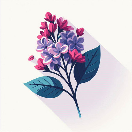 Lilac flowers on a white background. Vector illustration in flat style.のイラスト素材