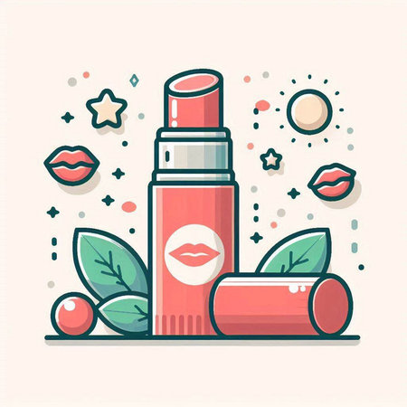 Lipstick, lip balm and cosmetics. Vector illustration.のイラスト素材