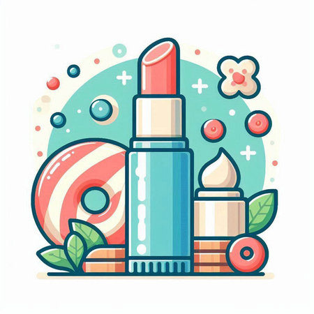Lipstick and cosmetics. Vector illustration in a flat style.のイラスト素材