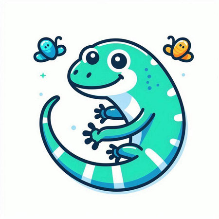 Cute cartoon lizard on white background. Vector illustration in a flat style.のイラスト素材