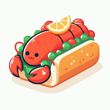 Illustration of a crab with a slice of lemon on a hot dogのイラスト素材
