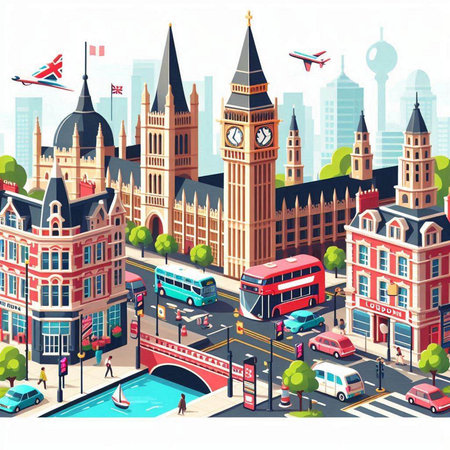 London, England. Cityscape with famous buildings and landmarks. Vector illustrationのイラスト素材