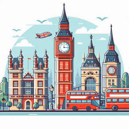 London, United Kingdom. Famous buildings and landmarks. Hand drawn vector illustration.のイラスト素材