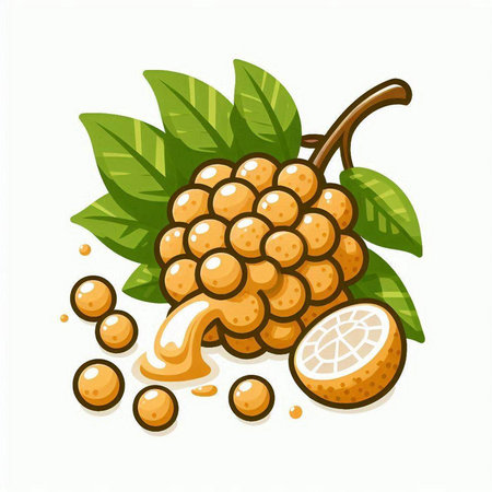 Longan fruit icon isolated on white background. Vector illustration in cartoon styleのイラスト素材