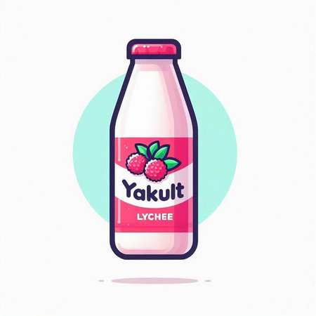 Milk bottle with strawberry and raspberry. Vector illustration in cartoon style.のイラスト素材