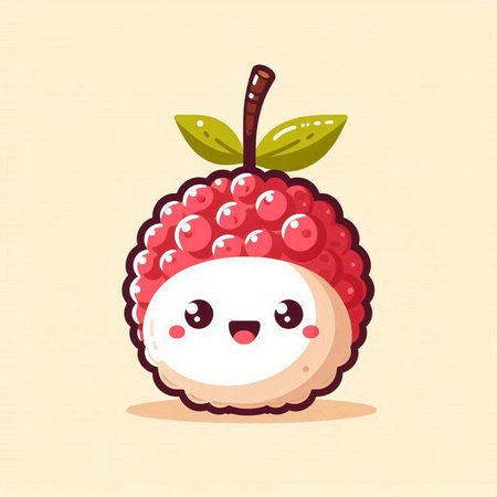 Cute cartoon funny lychee fruit character. Vector illustration.のイラスト素材