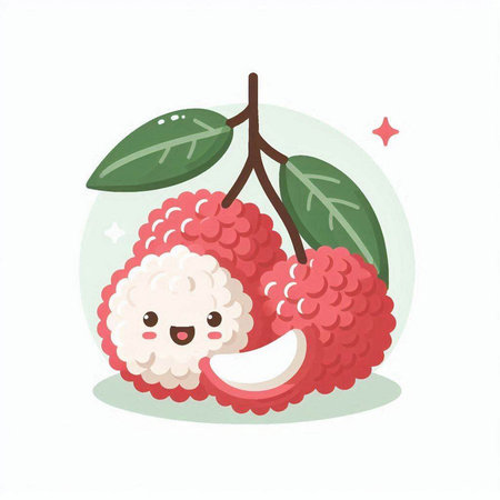 Ripe lychee fruit in cartoon style. Vector illustration.のイラスト素材