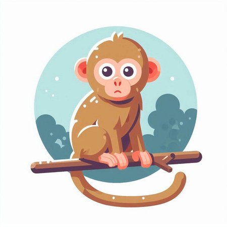 Cute little monkey sitting on a tree branch. Vector illustration.のイラスト素材