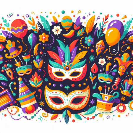 Mardi Gras background with carnival masks. Vector illustration.のイラスト素材